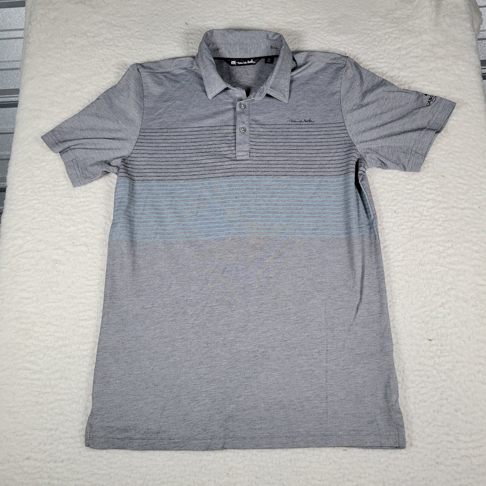 TravisMathew Polo Shirt Mens Size M Grey Striped Short Sleeve Cabo Real Golf